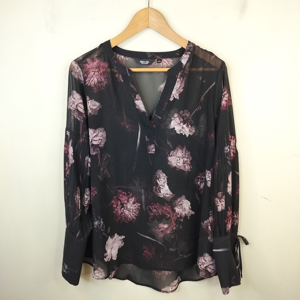 Simply Vera Vera Wang Floral Blouse Large Pleated Sleeve Dark Romantic Gothic